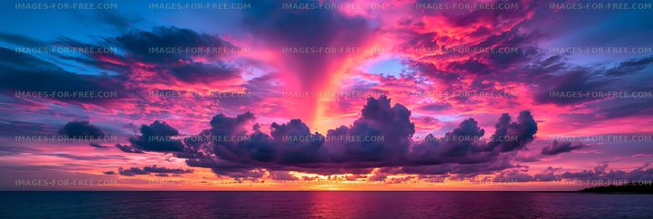 Colorful sunset over the ocean with clouds and sky