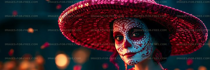Woman in a wide-brimmed hat with face paint celebrating tradition