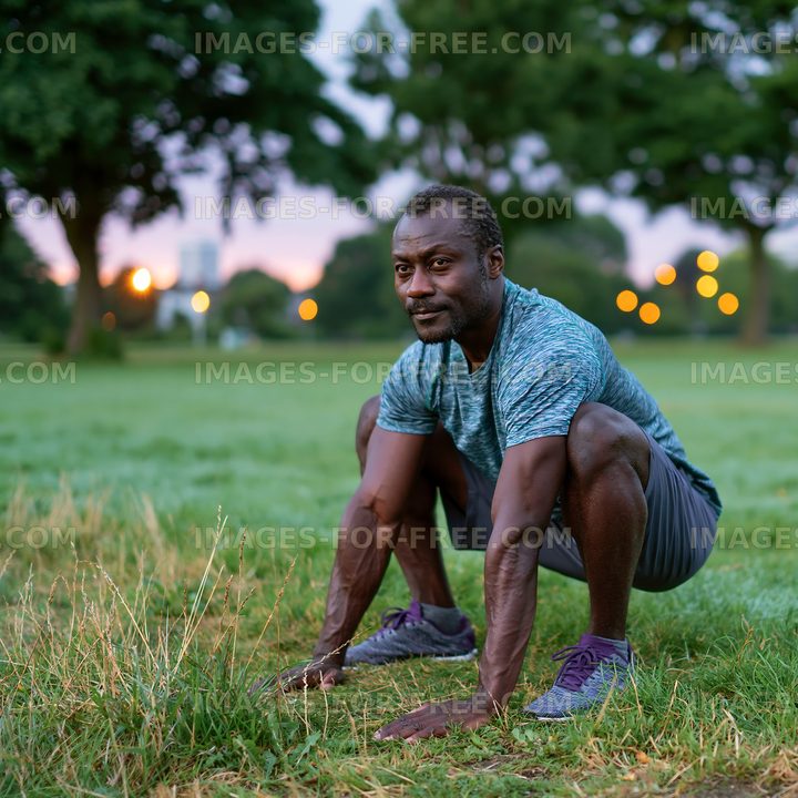 Person exercising outdoors in the evening light in a park setting