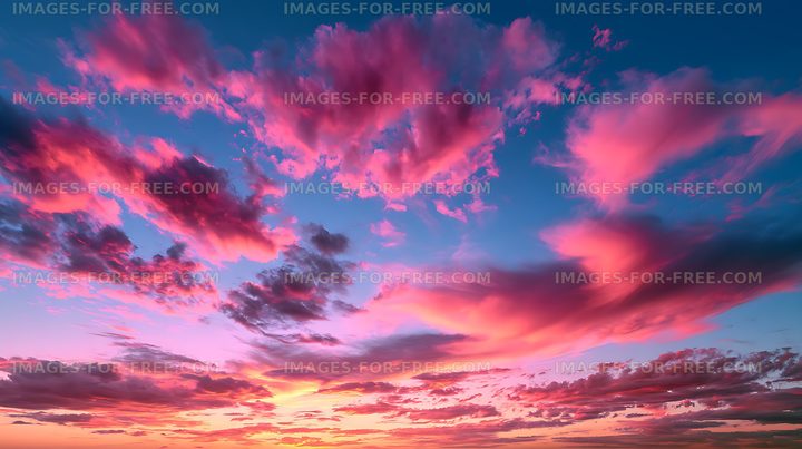 Vibrant sunset sky with pink and purple clouds at dusk