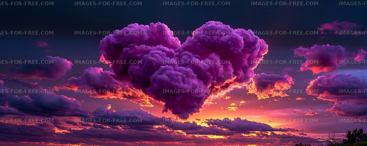 Purple cloud heart shape at sunset