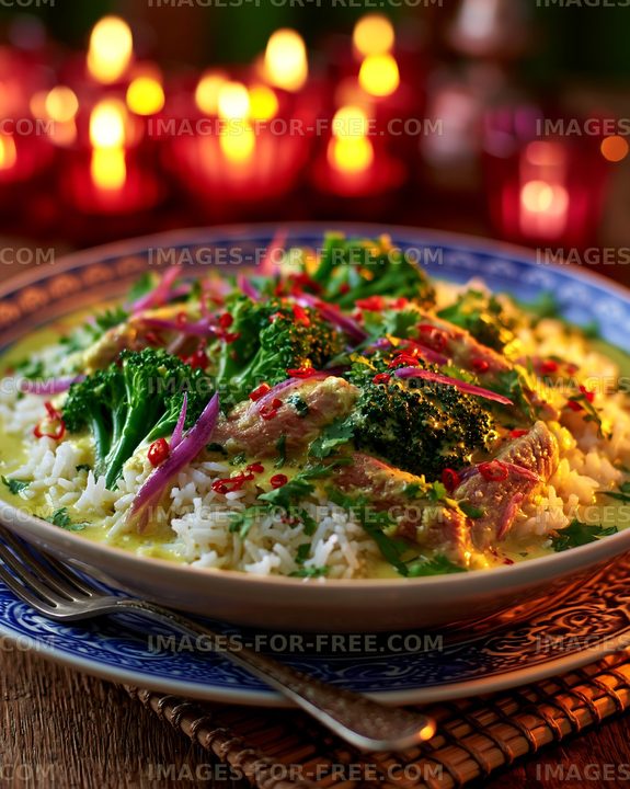 Delicious rice dish with vegetables and meat served on a plate