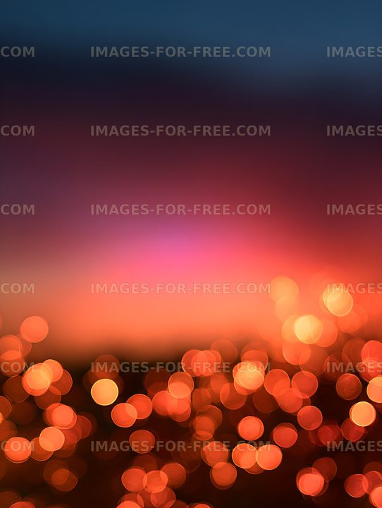 Colorful bokeh lights during sunset over a blurred horizon
