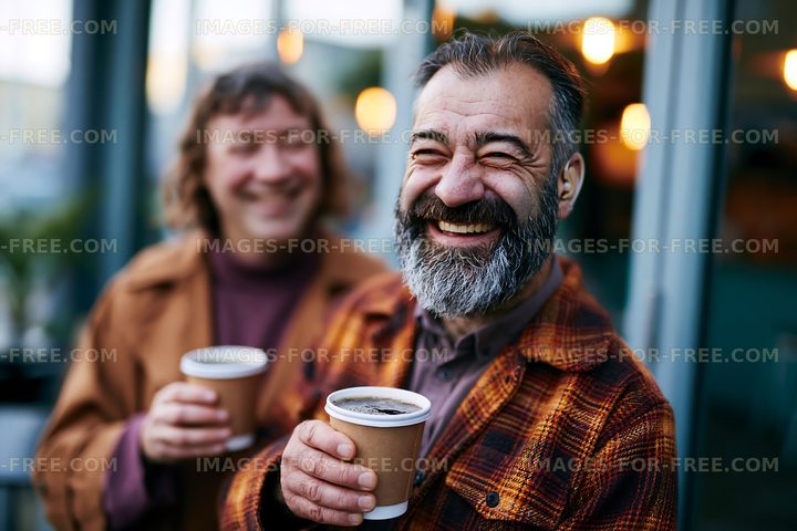 Happy people enjoying coffee at a cafe during the day