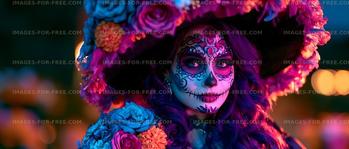 Celebration of life through vibrant makeup and floral decorations