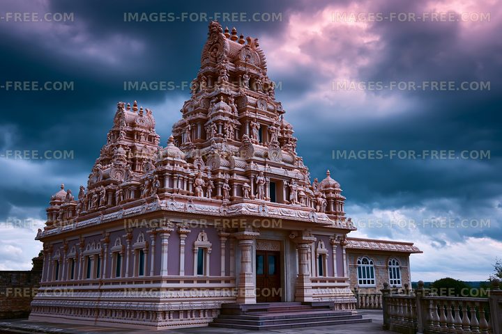 Granite temple stands under a cloudy sky