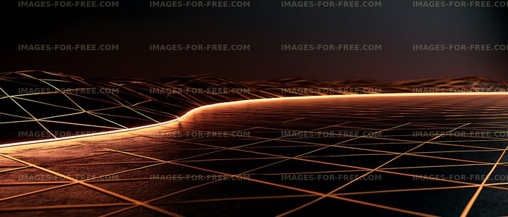 Futuristic landscape with illuminated lines and grid patterns