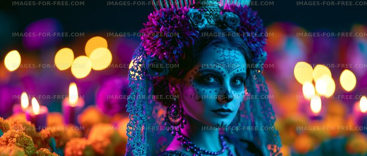 Woman in traditional dress celebrating in colorful festival