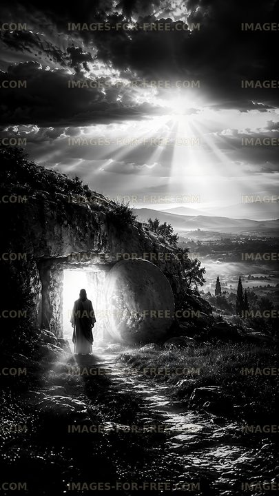 Walking out of the tomb in a historic landscape