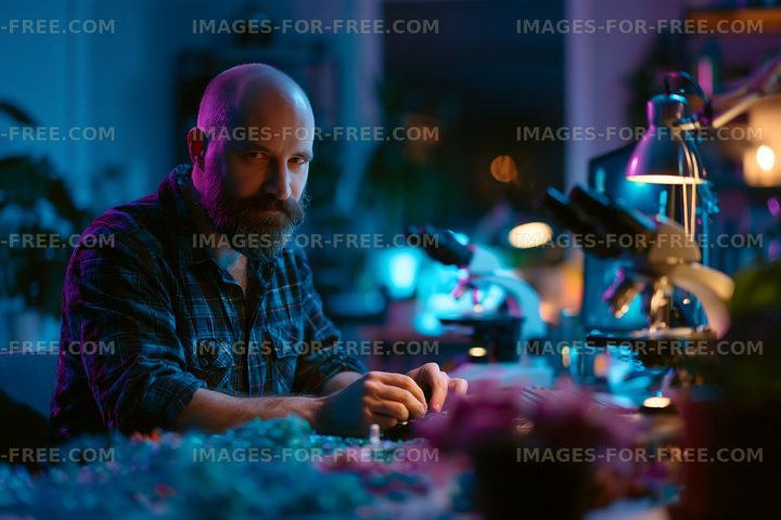 Man working in a laboratory surrounded by scientific equipment
