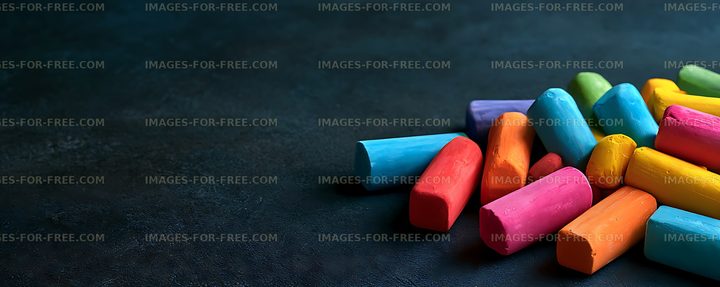 Colorful chalk pieces scattered on a dark surface