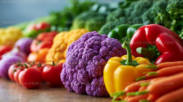 Colorful selection of fresh vegetables on a wooden table