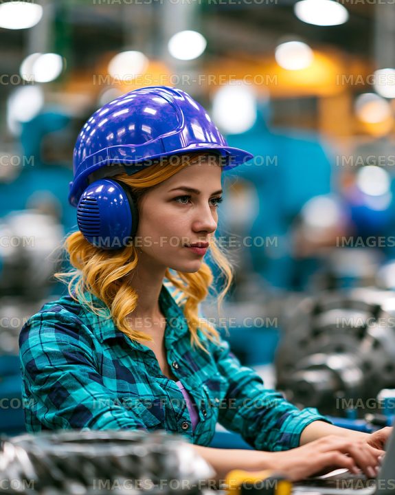 Woman working in a factory with safety gear