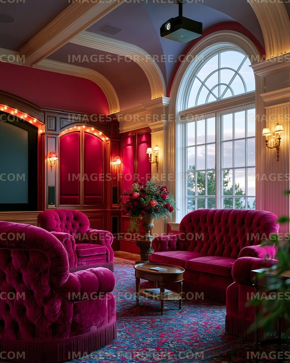 Elegant interior with plush seating and large window