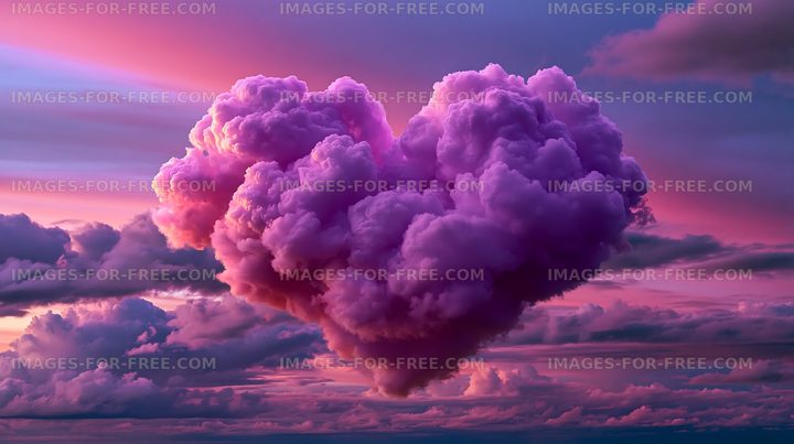 Heart-shaped cloud in purple sky during sunset