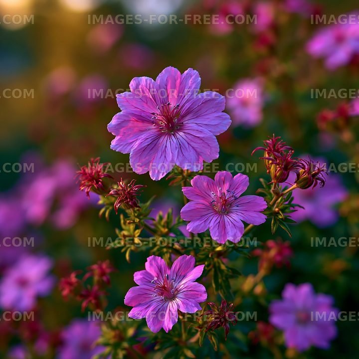 Purple flowers blooming in a garden during sunset
