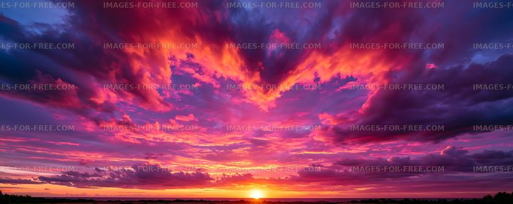 Vibrant sunset over a landscape with colorful clouds