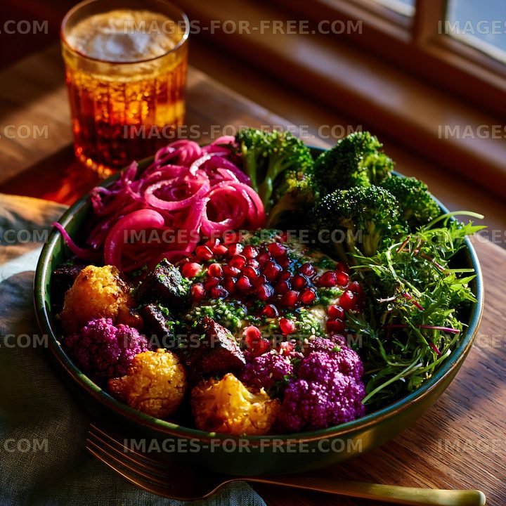 Healthy meal with fresh vegetables and grains in a bowl