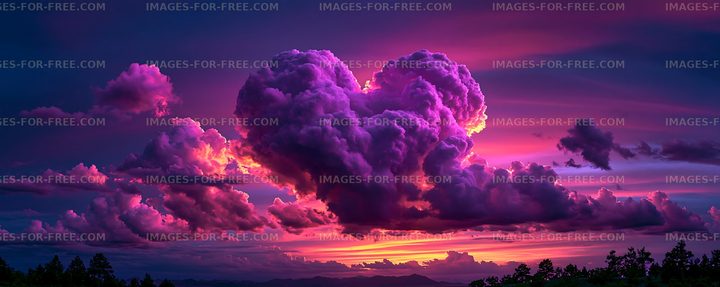 Colorful clouds form a heart shape against a sunset sky