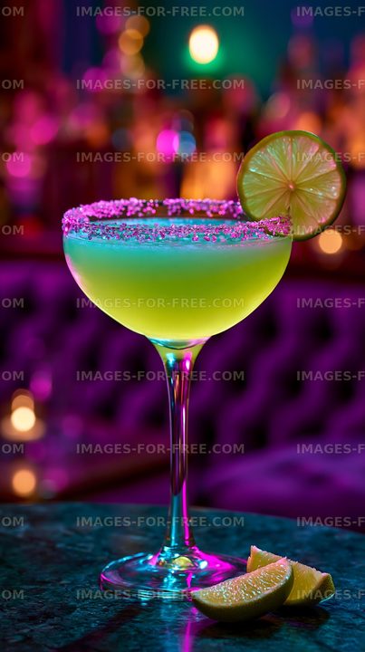 Bright green cocktail with lime slice and salt rim
