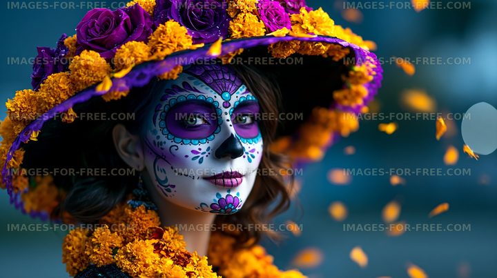 Woman in colorful traditional dress at a festival in the evening
