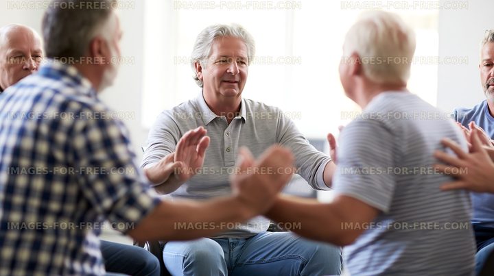 Men participating in a group activity in a bright room
