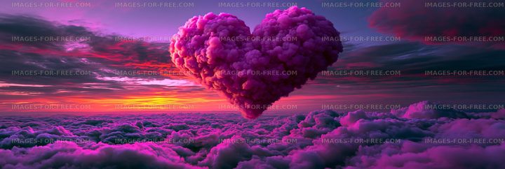 Cloud heart formation in the sky during sunset over the horizon
