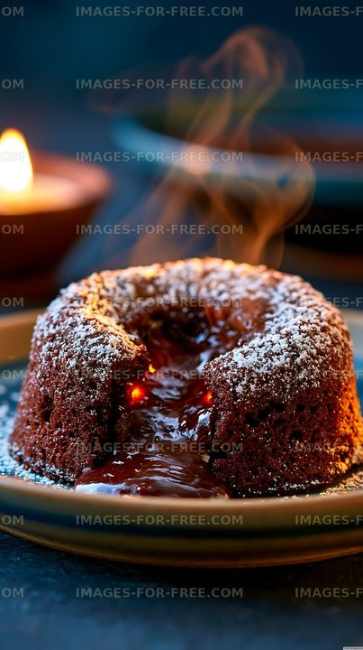 Warm chocolate cake with melting center on a plate