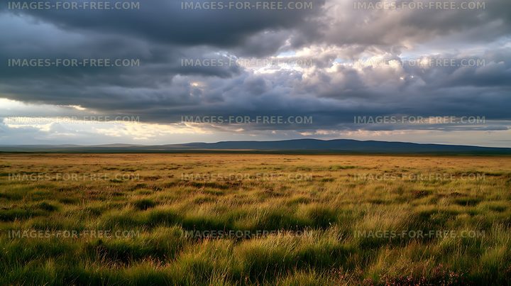 Wide grassy field under a cloudy sky in the afternoon