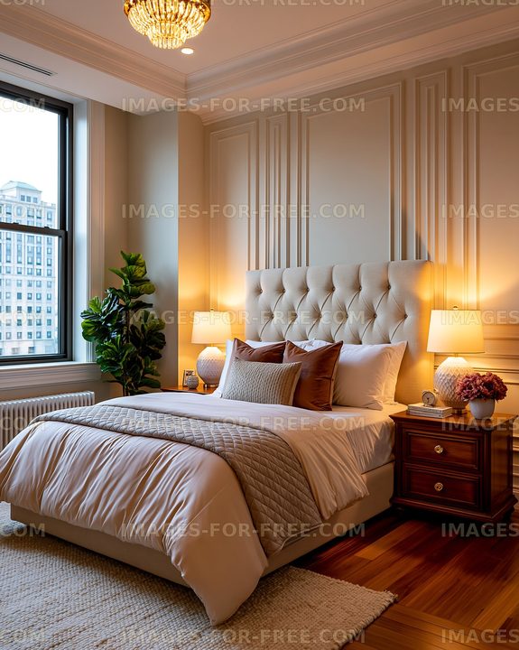 Cozy bedroom with natural light and elegant decor in an apartment