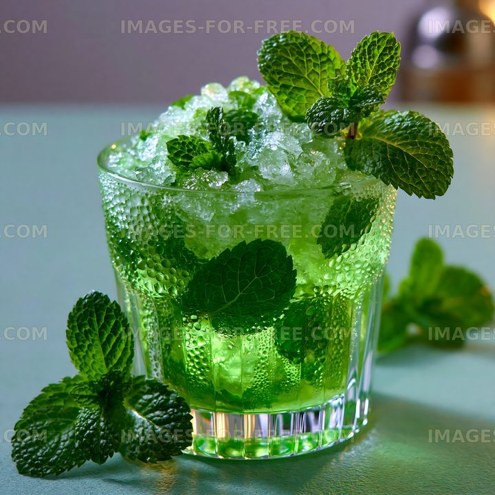 Mint and lime cocktail served with ice and fresh mint leaves