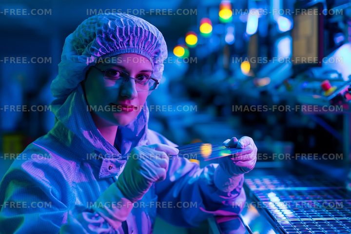Scientist working in a laboratory with semiconductor wafers