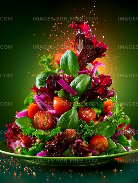 Colorful salad with fresh vegetables and greens in vibrant setting