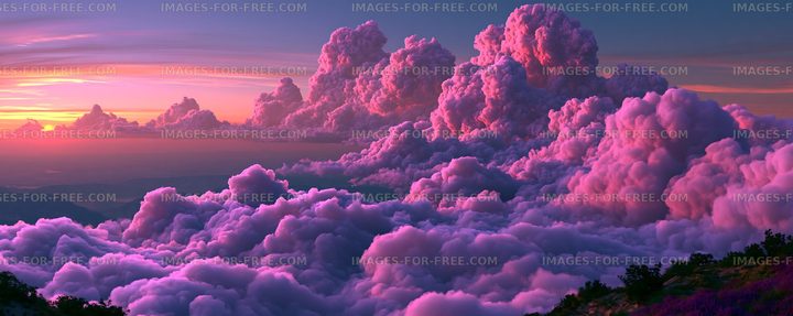 Colorful clouds at sunset over mountain landscape