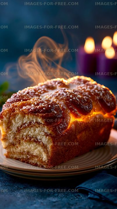 Freshly baked bread with steam rising on a plate