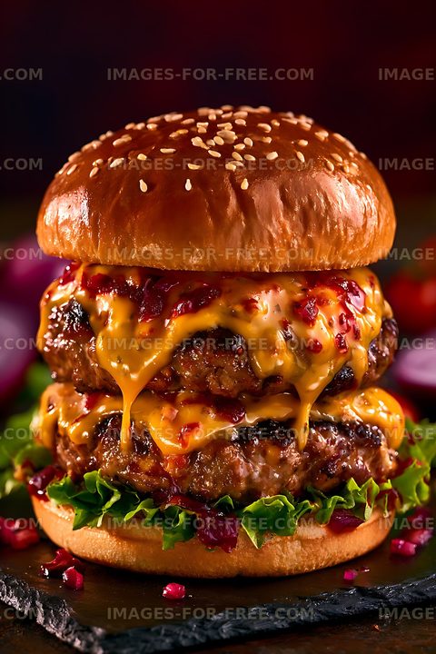 Double stacked burger with cheese and toppings