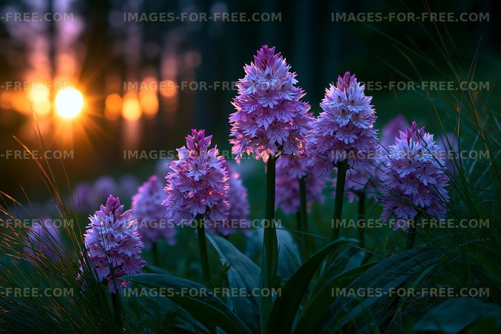 Purple flowers in warm sunset light