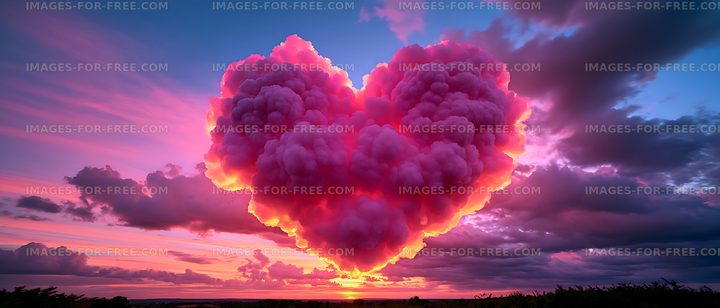 Vivid pink storm cloud over a sunset horizon