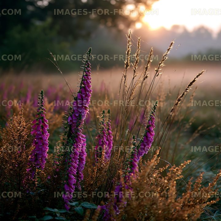 Sunrise over wildflowers in a field