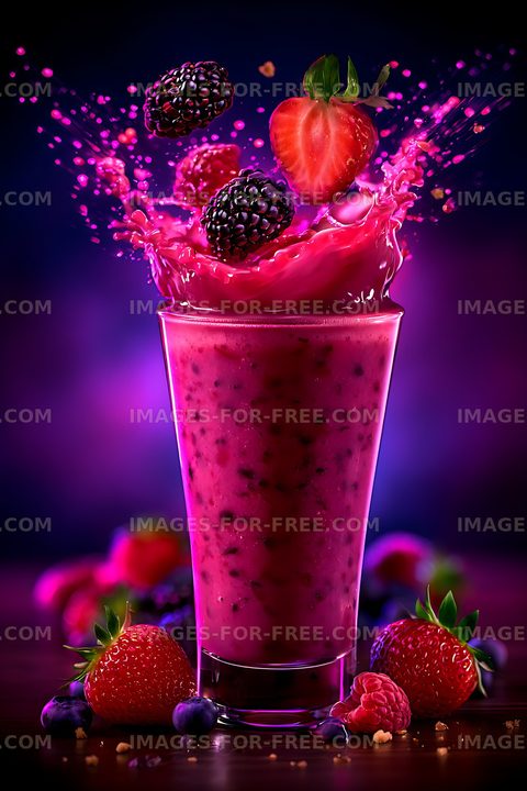 Vibrant berry smoothie surrounded by fresh fruit
