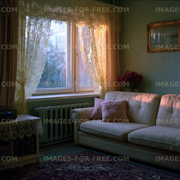 Cozy living room illuminated by sunlight through a window
