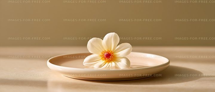 Delicate white blossom floating on water in ceramic dish