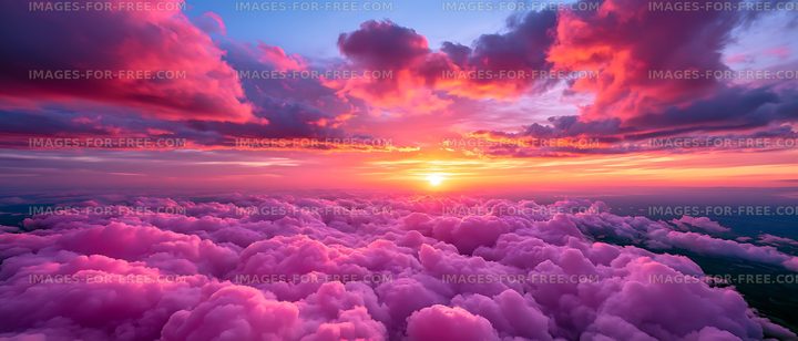 Colorful sunset over a vast pink cloudscape