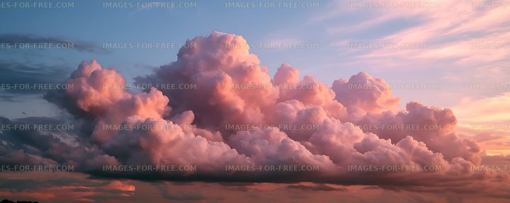 Pink and orange storm clouds glowing at sunset