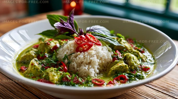 Close-up rice and avocado bowl with herbs and chili