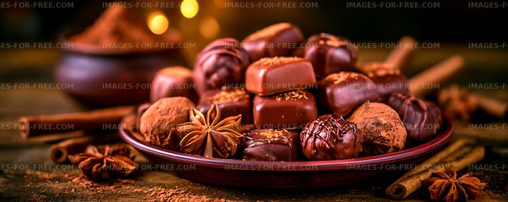 Chocolate truffles with spices in warm light
