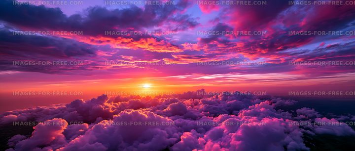 Colorful sunset over illuminated clouds