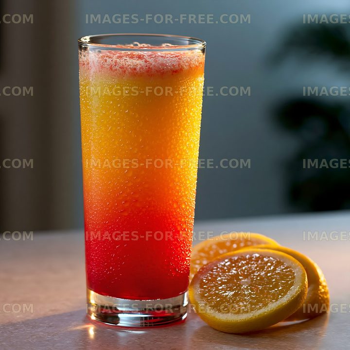 Colorful citrus beverage in a chilled glass