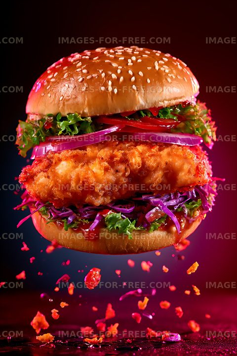 Crispy fried chicken sandwich with fresh vegetables