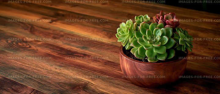 Potted green rosette succulents on a rustic wood surface